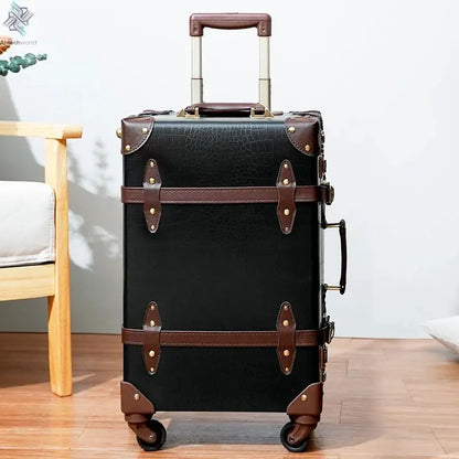 Classic Retro Suitcase 20/24/26inch PP+PC Travel Suitcase Large Capacity Handmade Leather Suitcase Travel Set with Makeup Case Ai-TechWorld 