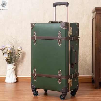 Classic Retro Suitcase 20/24/26inch PP+PC Travel Suitcase Large Capacity Handmade Leather Suitcase Travel Set with Makeup Case Ai-TechWorld 