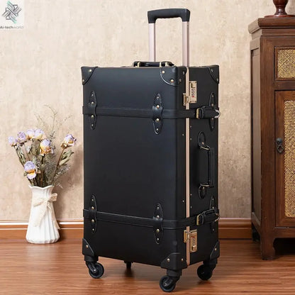 Classic Retro Suitcase 20/24/26inch PP+PC Travel Suitcase Large Capacity Handmade Leather Suitcase Travel Set with Makeup Case Ai-TechWorld 