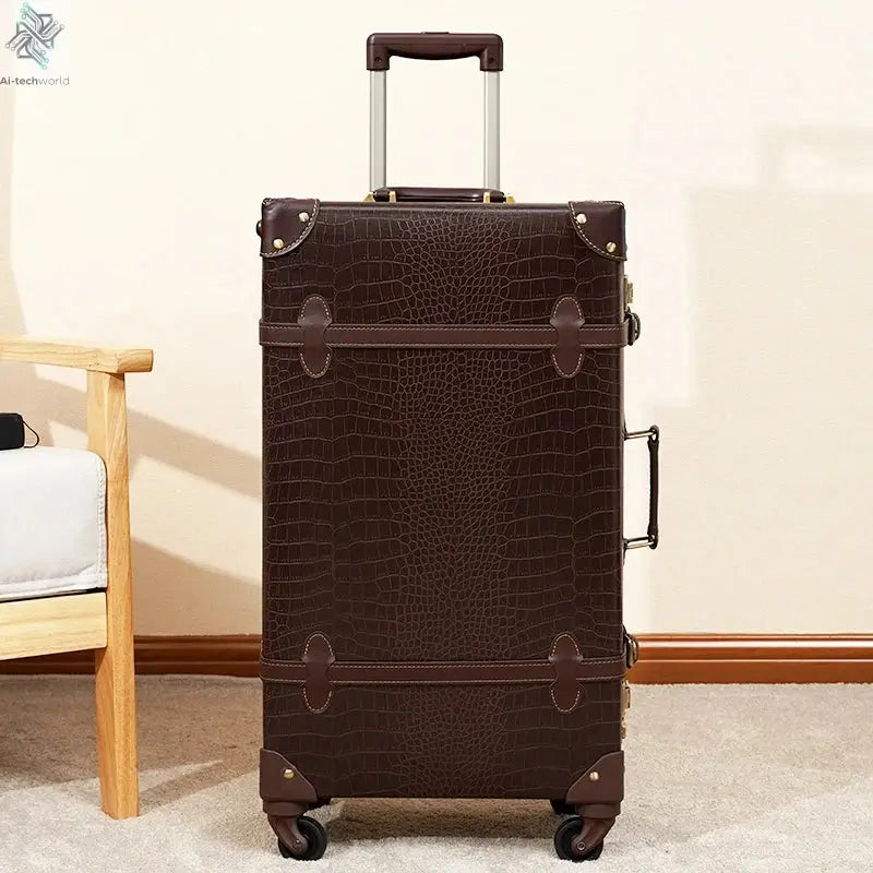 Classic Retro Suitcase 20/24/26inch PP+PC Travel Suitcase Large Capacity Handmade Leather Suitcase Travel Set with Makeup Case Ai-TechWorld 