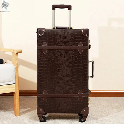 Classic Retro Suitcase 20/24/26inch PP+PC Travel Suitcase Large Capacity Handmade Leather Suitcase Travel Set with Makeup Case Ai-TechWorld 