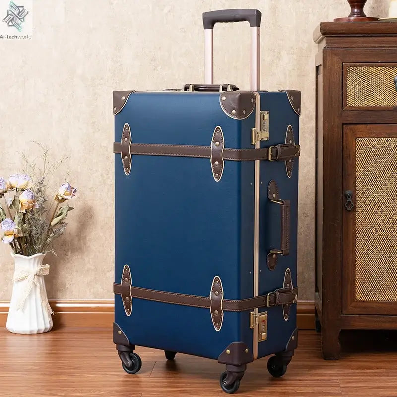 Classic Retro Suitcase 20/24/26inch PP+PC Travel Suitcase Large Capacity Handmade Leather Suitcase Travel Set with Makeup Case Ai-TechWorld 