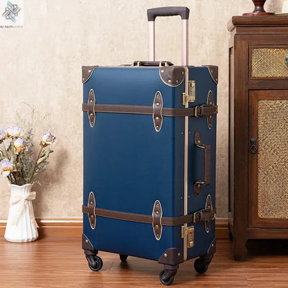 Classic Retro Suitcase 20/24/26inch PP+PC Travel Suitcase Large Capacity Handmade Leather Suitcase Travel Set with Makeup Case Ai-TechWorld 