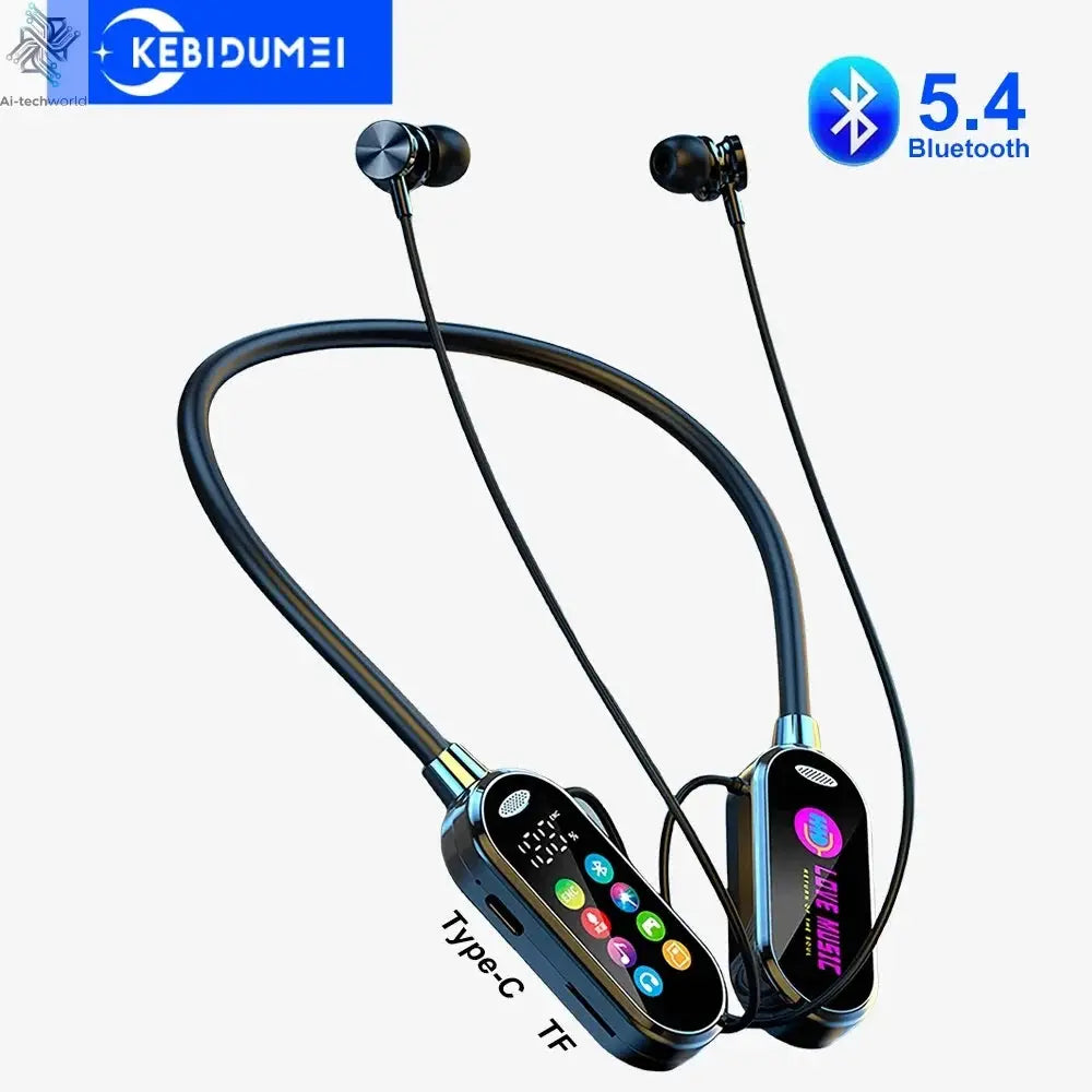 Color Screen Bluetooth 5.4 Earphones Neckband Headphones Wireless Headsets Noise Reduction Earbuds for Live Earphone Monitor - Ai-TechWorld