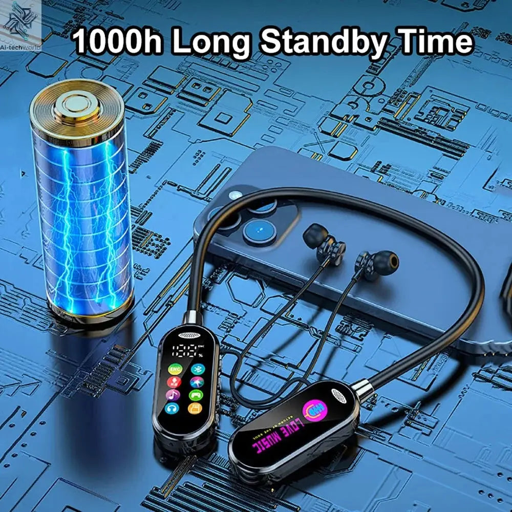 Color Screen Bluetooth 5.4 Earphones Neckband Headphones Wireless Headsets Noise Reduction Earbuds for Live Earphone Monitor - Ai-TechWorld
