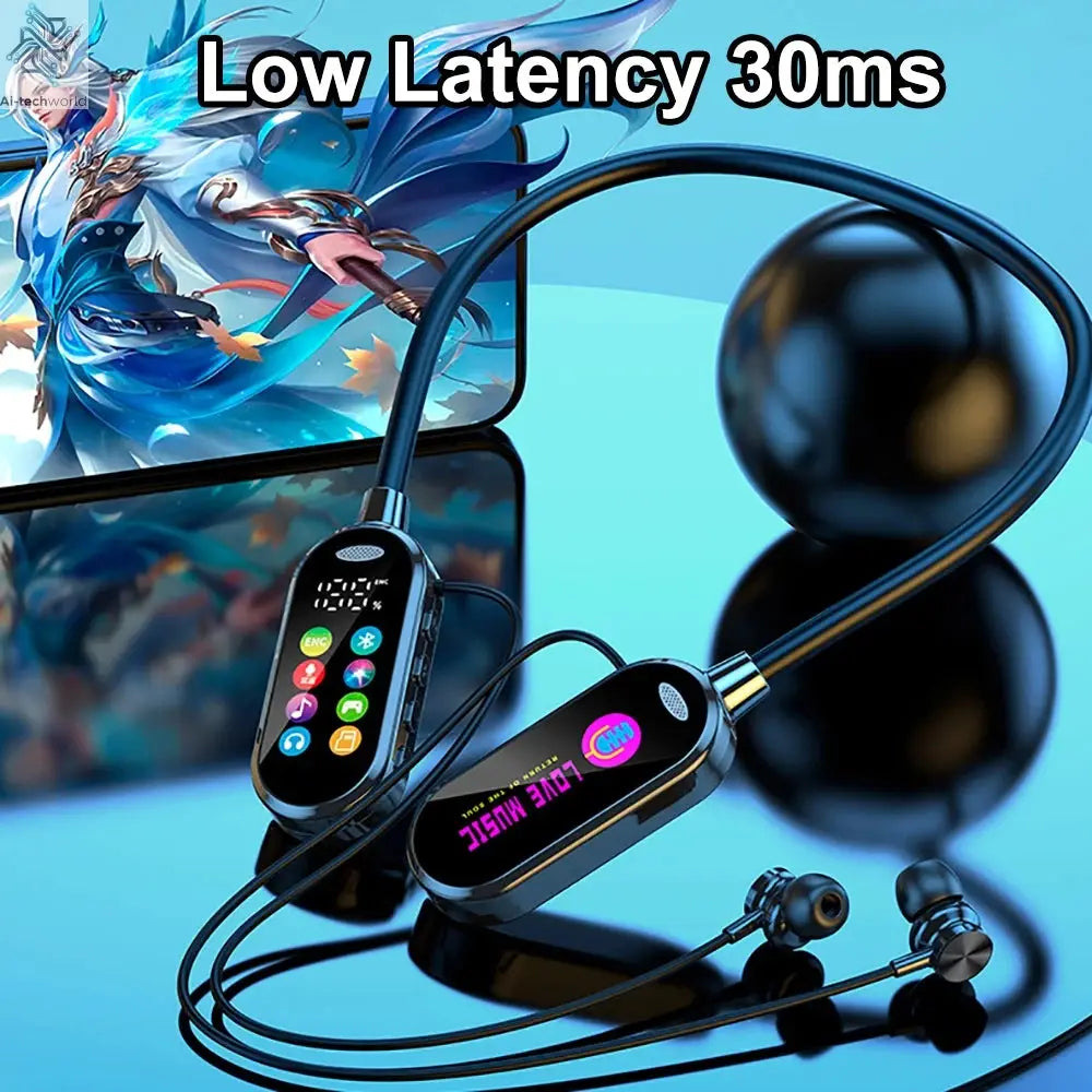 Color Screen Bluetooth 5.4 Earphones Neckband Headphones Wireless Headsets Noise Reduction Earbuds for Live Earphone Monitor - Ai-TechWorld