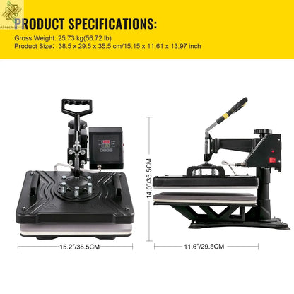 SucceBuy Combo Heat Press Machine 5/6/8 in 1 30*38CM 38*38CM Muntifunctional Sublimation Printer Transfer Mug Hat Plate T-Shirt Ai-TechWorld