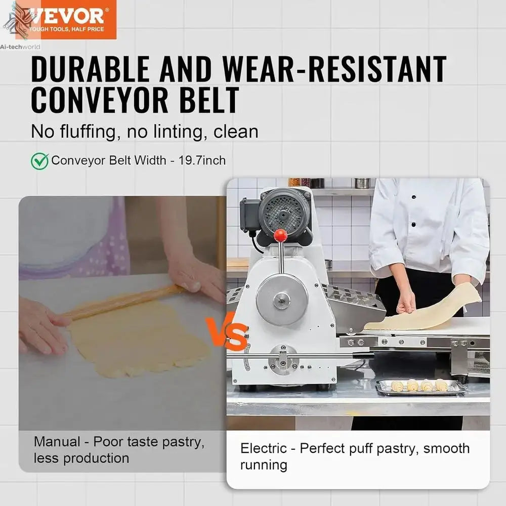Commercial Dough Sheeter hine, 19.7-Inch Reversible Pu Pastry Sheeter and ondant Roller, Electric Dough Roller 0-1.4" Adjustable Ai-TechWorld 