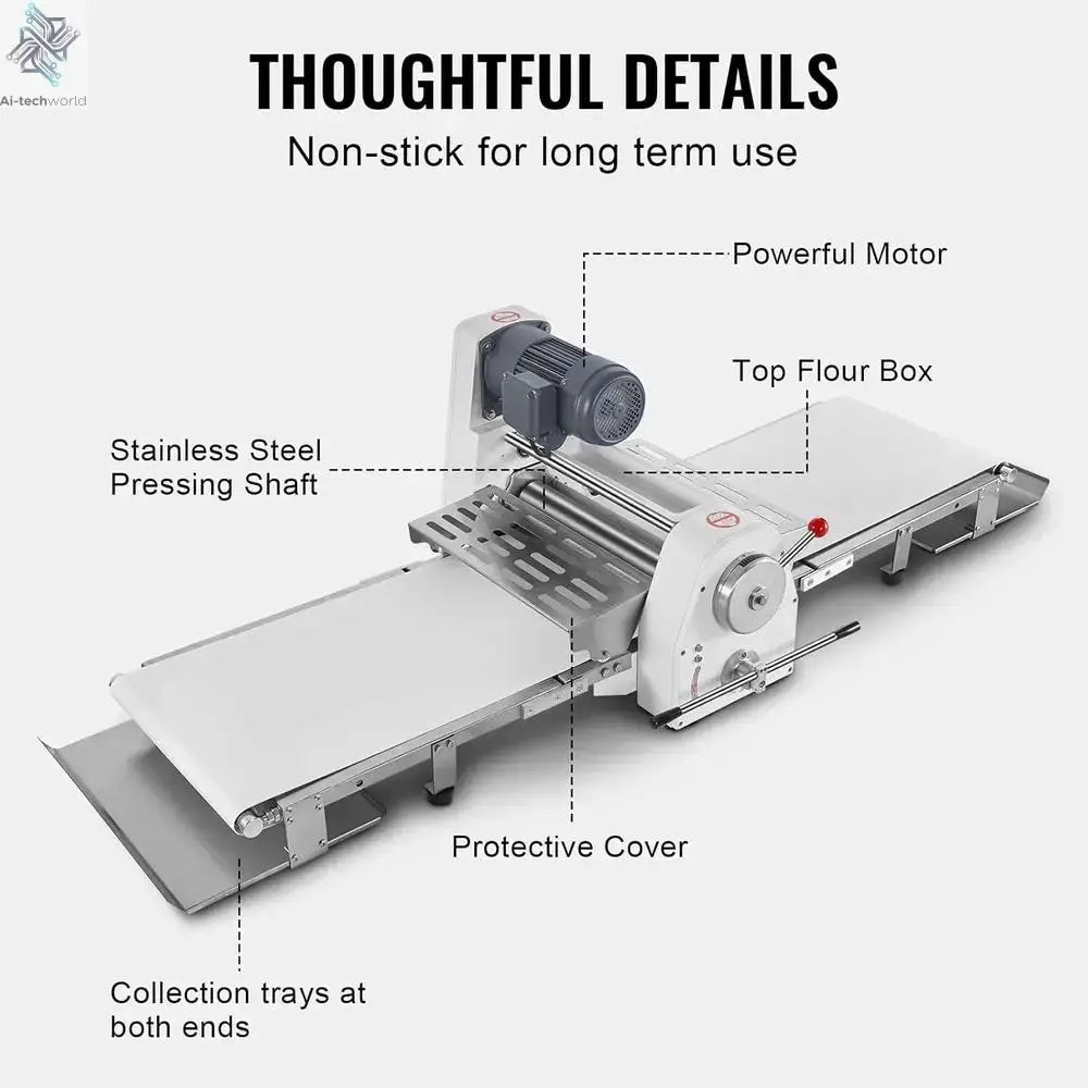 Commercial Dough Sheeter hine, 19.7-Inch Reversible Pu Pastry Sheeter and ondant Roller, Electric Dough Roller 0-1.4" Adjustable Ai-TechWorld 