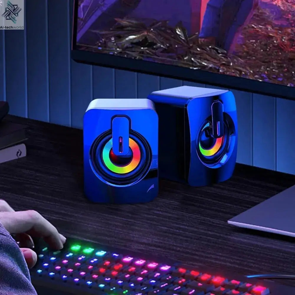 Computer Speakers PC Sound Box HIFI Stereo Microphone USB Wired Caixa De Som with LED Light For Desktop Computer Ai-TechWorld 