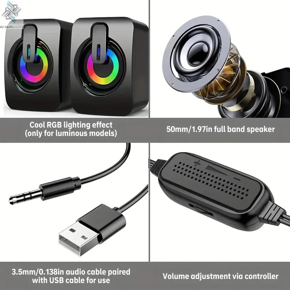 Computer Speakers PC Sound Box HIFI Stereo Microphone USB Wired Caixa De Som with LED Light For Desktop Computer Ai-TechWorld 