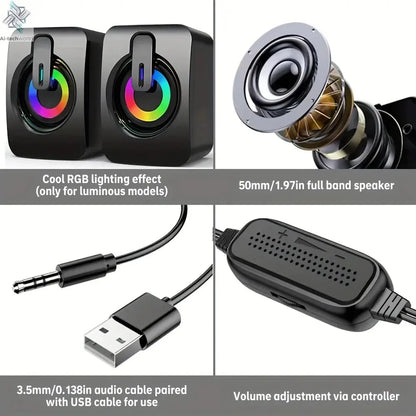 Computer Speakers PC Sound Box HIFI Stereo Microphone USB Wired Caixa De Som with LED Light For Desktop Computer Ai-TechWorld 