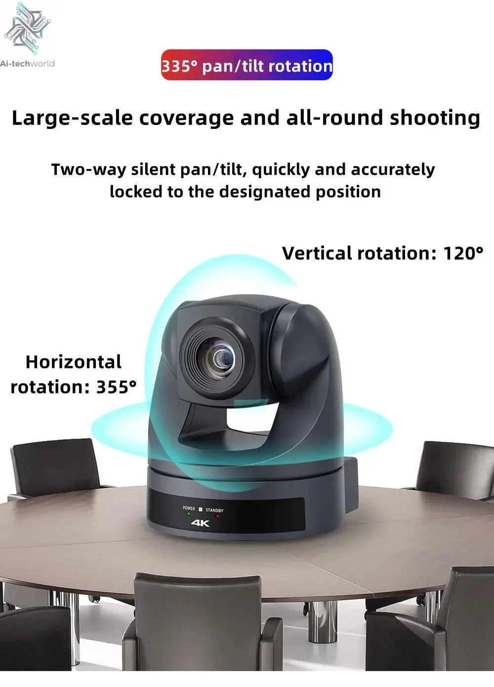 Conference Camera PTZ Video 4K/1080P AI Tracking 30/60fps USB3.0 HDMI LAN POE/USB 20/10X For Educate Live Business Meet Medicine - Ai - TechWorld