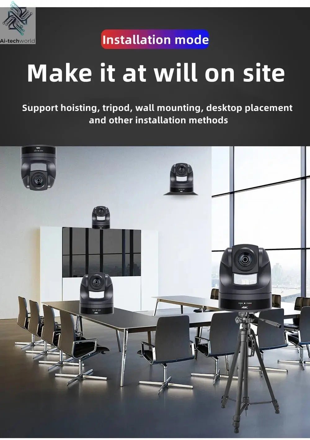 Conference Camera PTZ Video 4K/1080P AI Tracking 30/60fps USB3.0 HDMI LAN POE/USB 20/10X For Educate Live Business Meet Medicine - Ai - TechWorld