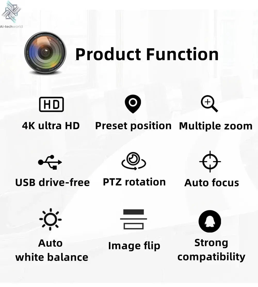 Conference Camera PTZ Video 4K/1080P AI Tracking 30/60fps USB3.0 HDMI LAN POE/USB 20/10X For Educate Live Business Meet Medicine - Ai - TechWorld