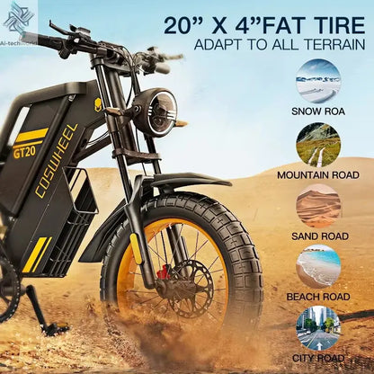 Coswheel Electric bike for Adult 2000W 60V Off-Road Motorcycle Mountain Bikes 20Inch Electric bike Fatbike Motorcycles ebike Ai-TechWorld 