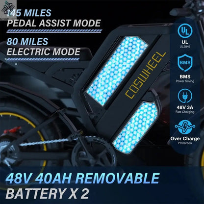 Coswheel Electric bike for Adult 2000W 60V Off-Road Motorcycle Mountain Bikes 20Inch Electric bike Fatbike Motorcycles ebike Ai-TechWorld 