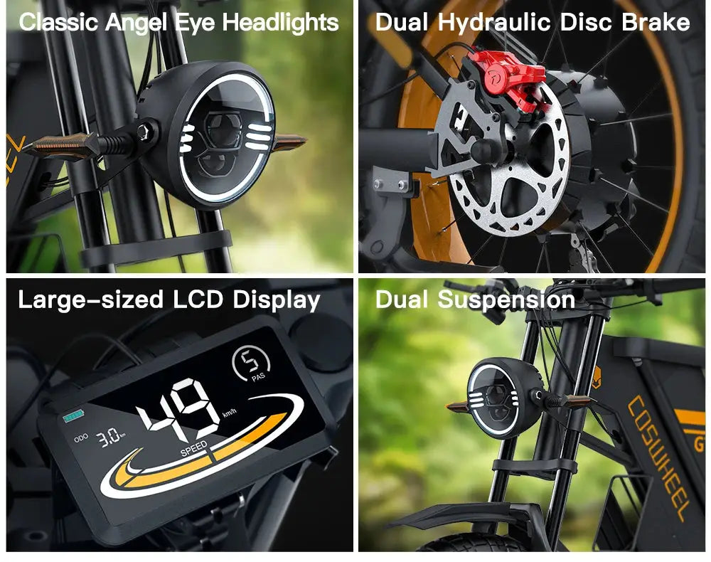 Coswheel Electric bike for Adult 2000W 60V Off-Road Motorcycle Mountain Bikes 20Inch Electric bike Fatbike Motorcycles ebike Ai-TechWorld 