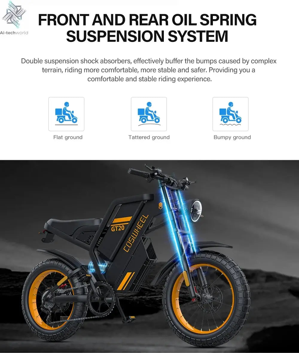 Coswheel Electric bike for Adult 2000W 60V Off-Road Motorcycle Mountain Bikes 20Inch Electric bike Fatbike Motorcycles ebike Ai-TechWorld 