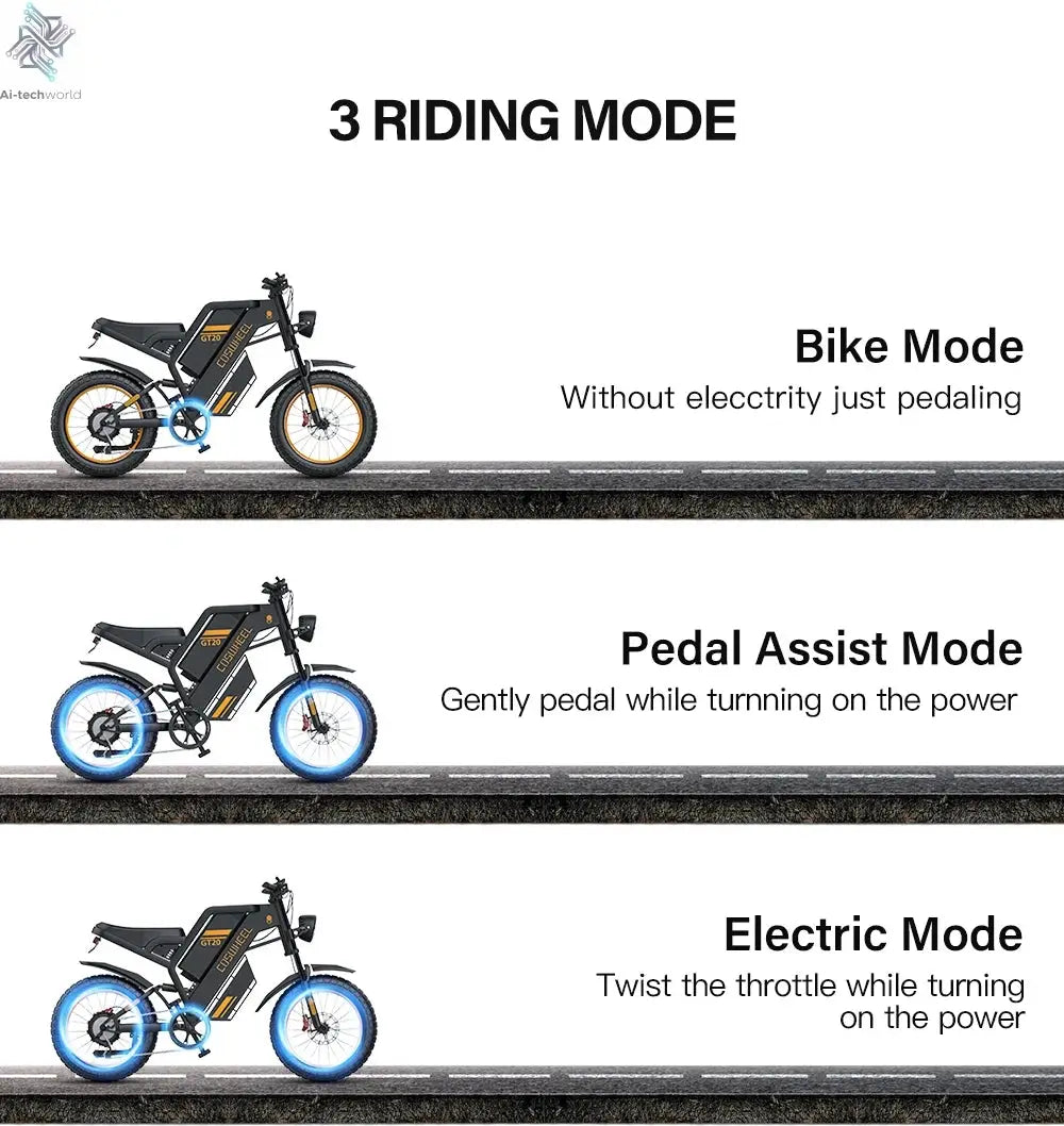 Coswheel Electric bike for Adult 2000W 60V Off-Road Motorcycle Mountain Bikes 20Inch Electric bike Fatbike Motorcycles ebike Ai-TechWorld 
