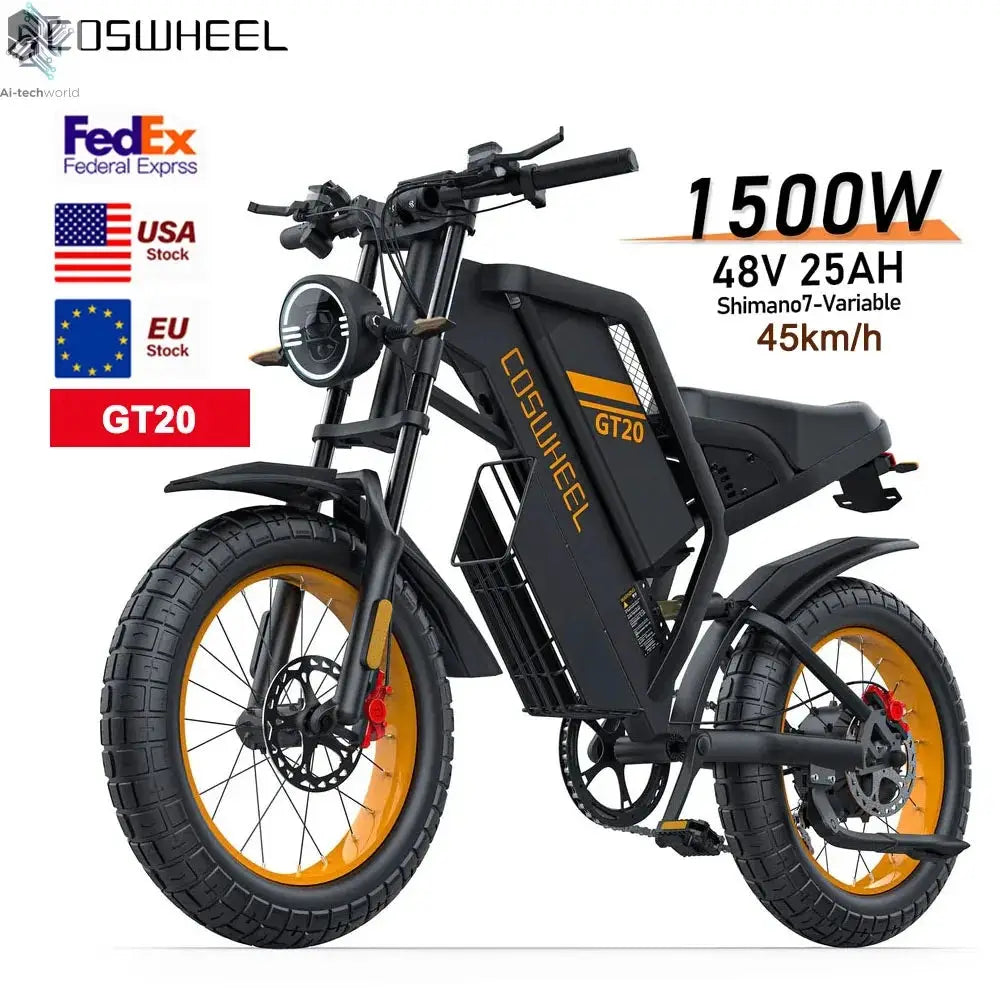Coswheel Electric bike for Adult 2000W 60V Off-Road Motorcycle Mountain Bikes 20Inch Electric bike Fatbike Motorcycles ebike Ai-TechWorld 