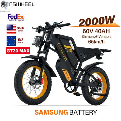 Coswheel Electric bike for Adult 2000W 60V Off-Road Motorcycle Mountain Bikes 20Inch Electric bike Fatbike Motorcycles ebike Ai-TechWorld 