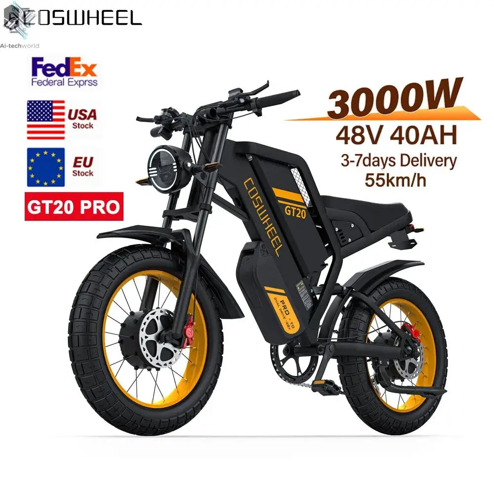 Coswheel Electric bike for Adult 2000W 60V Off-Road Motorcycle Mountain Bikes 20Inch Electric bike Fatbike Motorcycles ebike Ai-TechWorld 