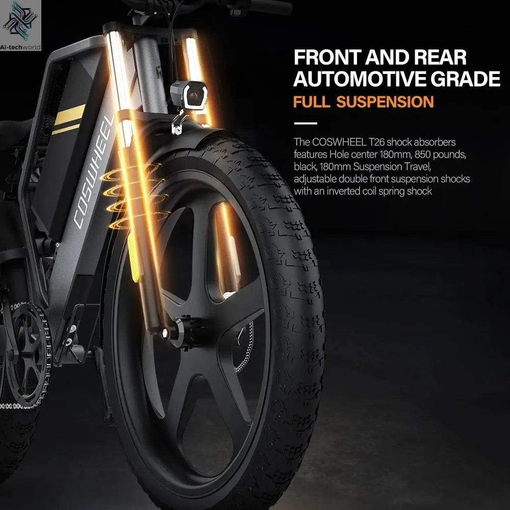 Coswheel T26 adult E-bike 500W 48V20Ah battery commute Electric Bike,26-inch Fat Tire E-Mountain bike Ai-TechWorld 