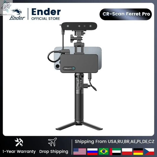 Creality 3D Scanner CR-Scan Ferret Pro Handheld Anti-shake Tracking WiFi6 24-bit full-color Wireless Scanning 0.1mm Accuracy Ai-TechWorld