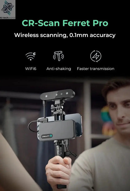 Creality 3D Scanner CR-Scan Ferret Pro Handheld Anti-shake Tracking WiFi6 24-bit full-color Wireless Scanning 0.1mm Accuracy Ai-TechWorld