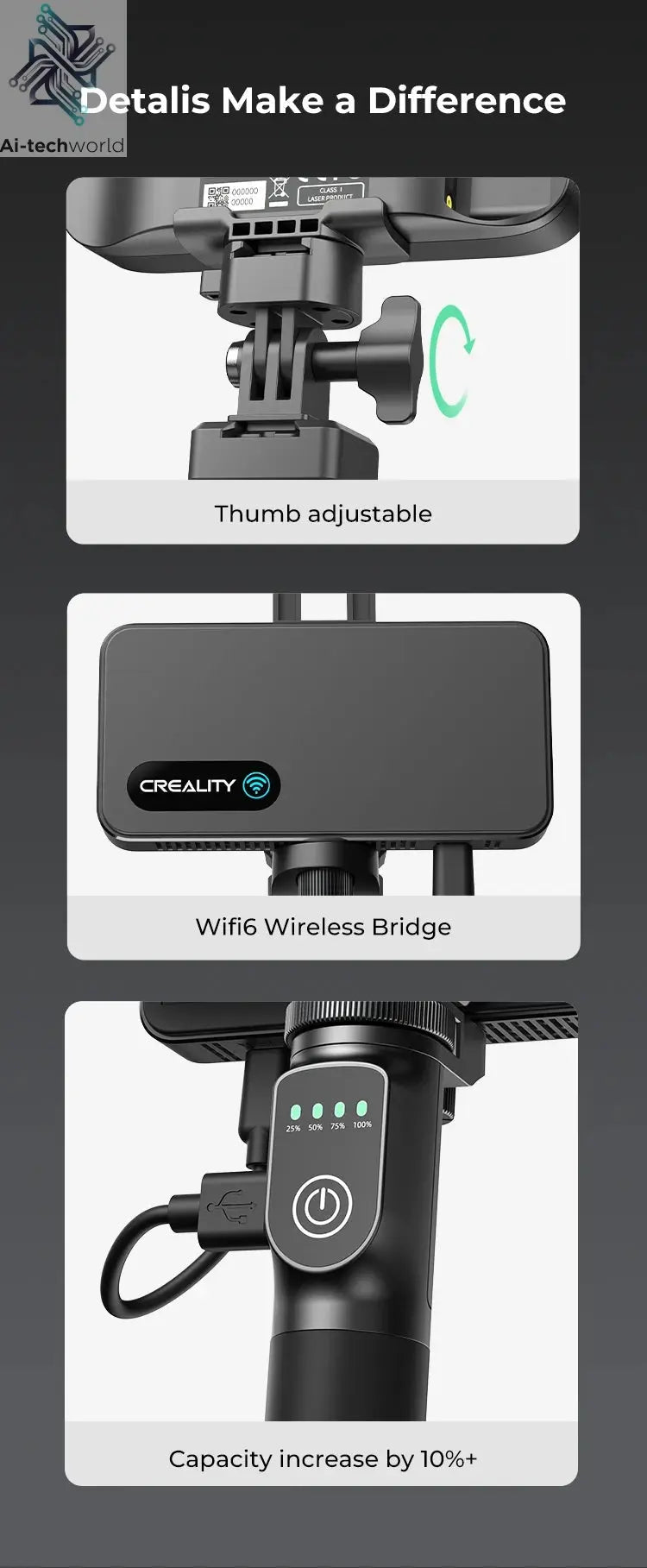 Creality 3D Scanner CR-Scan Ferret Pro Handheld Anti-shake Tracking WiFi6 24-bit full-color Wireless Scanning 0.1mm Accuracy Ai-TechWorld