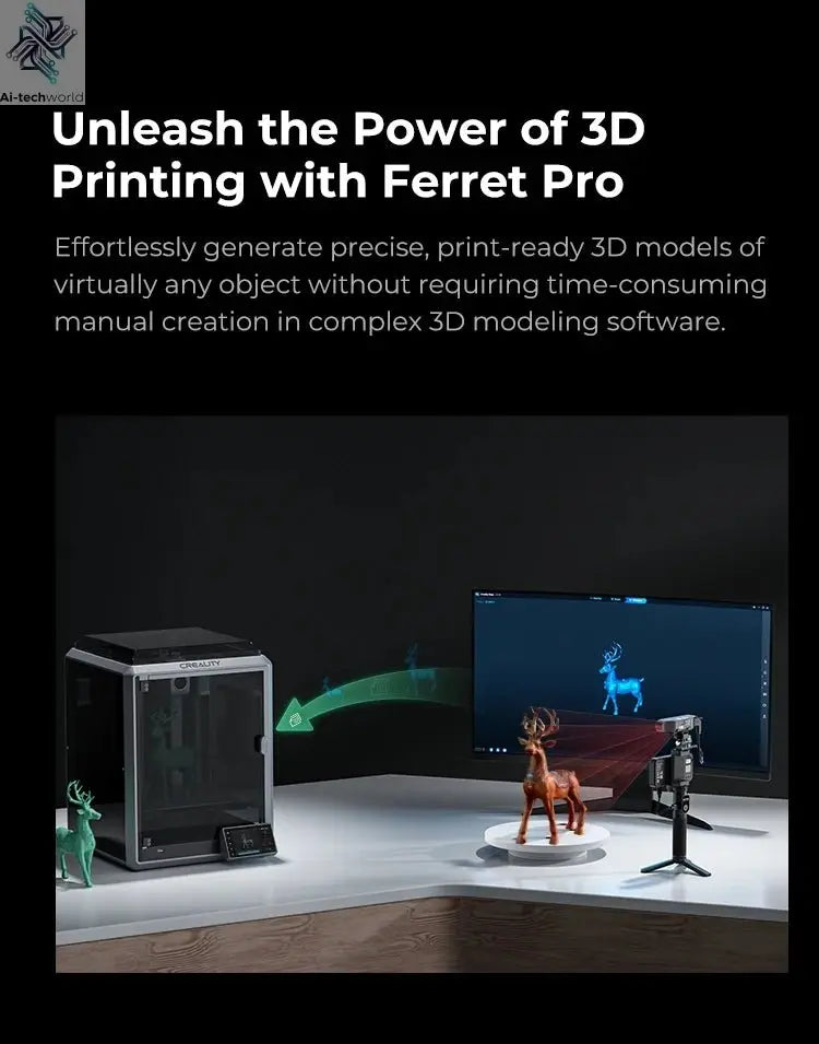 Creality 3D Scanner CR-Scan Ferret Pro Handheld Anti-shake Tracking WiFi6 24-bit full-color Wireless Scanning 0.1mm Accuracy Ai-TechWorld