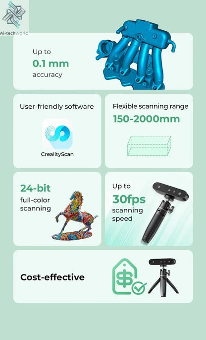 Creality CR-Scan Ferret SE 3D Scanner Anti-Shake Tracking 24-Bit Full Color Up to 0.05mm 30fps Scanning Speed 150-2000mm Ai-TechWorld