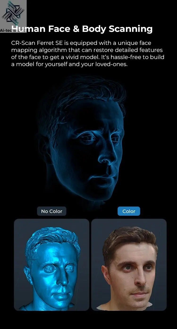 Creality CR-Scan Ferret SE 3D Scanner Anti-Shake Tracking 24-Bit Full Color Up to 0.05mm 30fps Scanning Speed 150-2000mm Ai-TechWorld