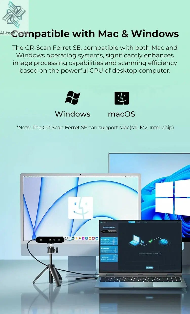 Creality CR-Scan Ferret SE 3D Scanner Anti-Shake Tracking 24-Bit Full Color Up to 0.05mm 30fps Scanning Speed 150-2000mm Ai-TechWorld