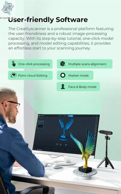 Creality CR-Scan Ferret SE 3D Scanner Anti-Shake Tracking 24-Bit Full Color Up to 0.05mm 30fps Scanning Speed 150-2000mm Ai-TechWorld