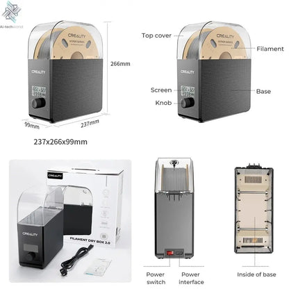 Creality Filament Dryer Upgrade Fan Filament Dry Box 1KG PLA PETG ABS TPU Filaments Dehydrator Storage Box Filament Spool Holder Ai-TechWorld