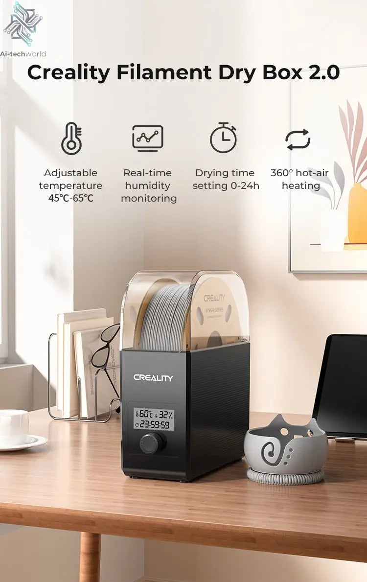 Creality Filament Dryer Upgrade Fan Filament Dry Box 1KG PLA PETG ABS TPU Filaments Dehydrator Storage Box Filament Spool Holder Ai-TechWorld