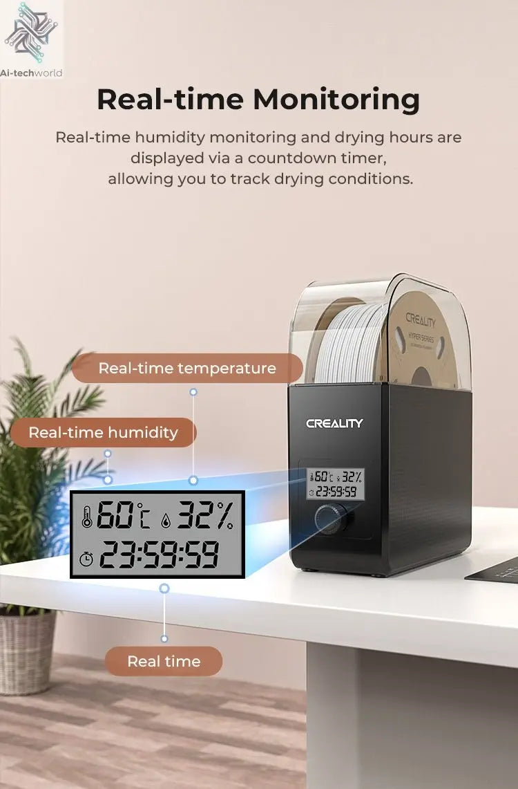 Creality Filament Dryer Upgrade Fan Filament Dry Box 1KG PLA PETG ABS TPU Filaments Dehydrator Storage Box Filament Spool Holder Ai-TechWorld