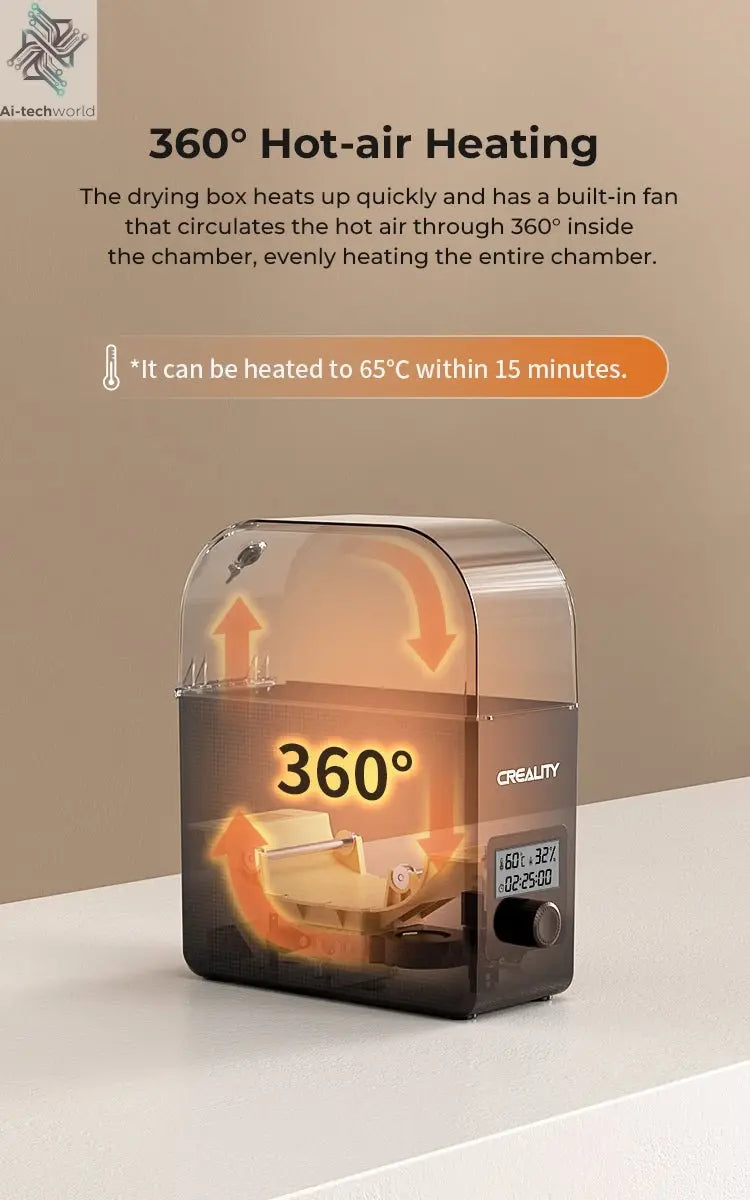 Creality Filament Dryer Upgrade Fan Filament Dry Box 1KG PLA PETG ABS TPU Filaments Dehydrator Storage Box Filament Spool Holder Ai-TechWorld