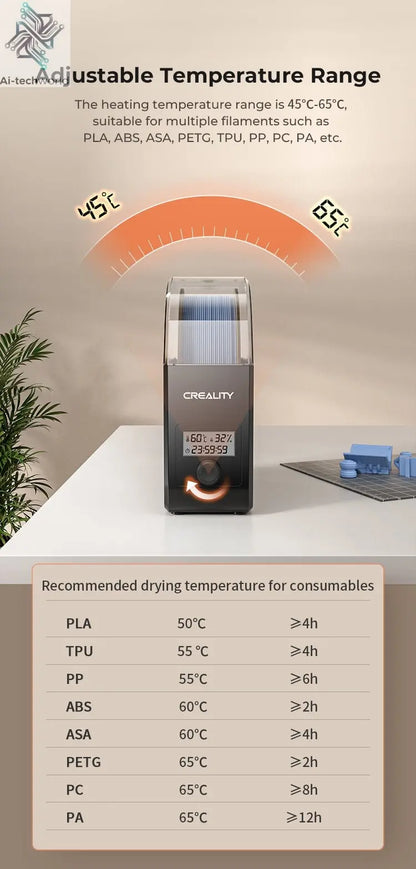 Creality Filament Dryer Upgrade Fan Filament Dry Box 1KG PLA PETG ABS TPU Filaments Dehydrator Storage Box Filament Spool Holder Ai-TechWorld