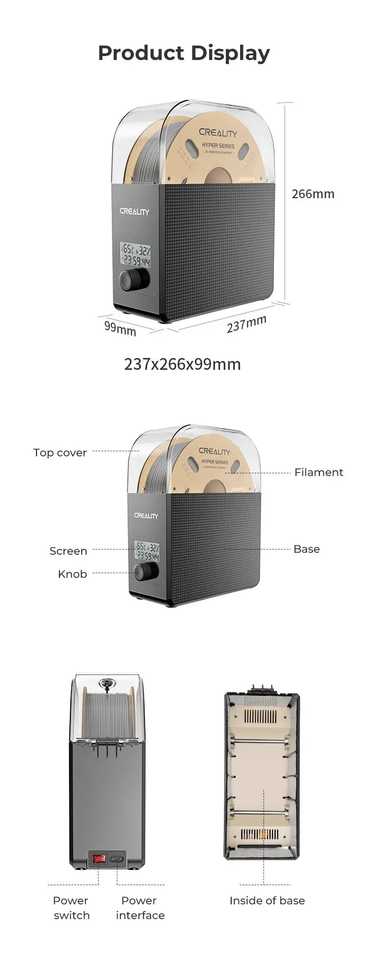 Creality Filament Dryer Upgrade Fan Filament Dry Box 1KG PLA PETG ABS TPU Filaments Dehydrator Storage Box Filament Spool Holder Ai-TechWorld