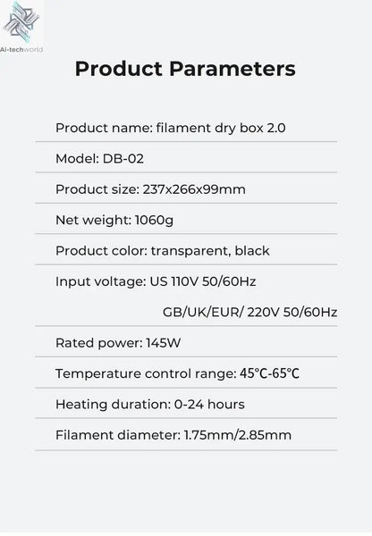 Creality Filament Dryer Upgrade Fan Filament Dry Box 1KG PLA PETG ABS TPU Filaments Dehydrator Storage Box Filament Spool Holder Ai-TechWorld