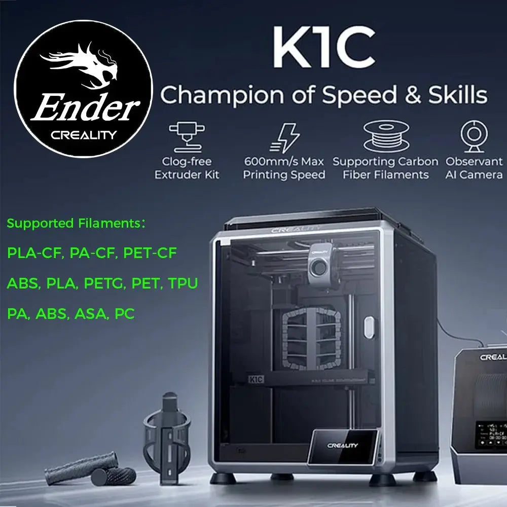 Creality K1C 3D Printer 600mm/s Auto Leveling Robust Direct Extruder Tri-High Speed Printing Upgrade K1 with AI Camera Printer Ai-TechWorld