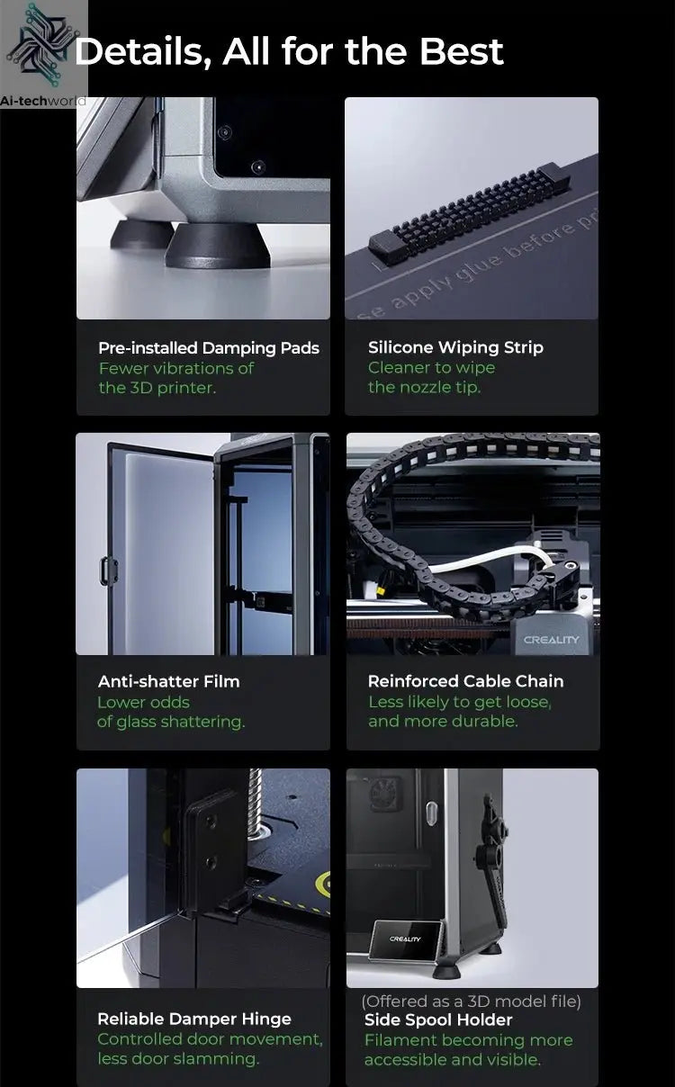 Creality K1C 3D Printer 600mm/s Auto Leveling Robust Direct Extruder Tri-High Speed Printing Upgrade K1 with AI Camera Printer Ai-TechWorld