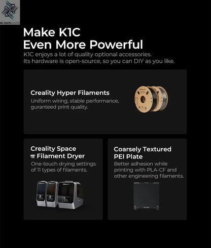 Creality K1C 3D Printer 600mm/s Auto Leveling Robust Direct Extruder Tri-High Speed Printing Upgrade K1 with AI Camera Printer Ai-TechWorld