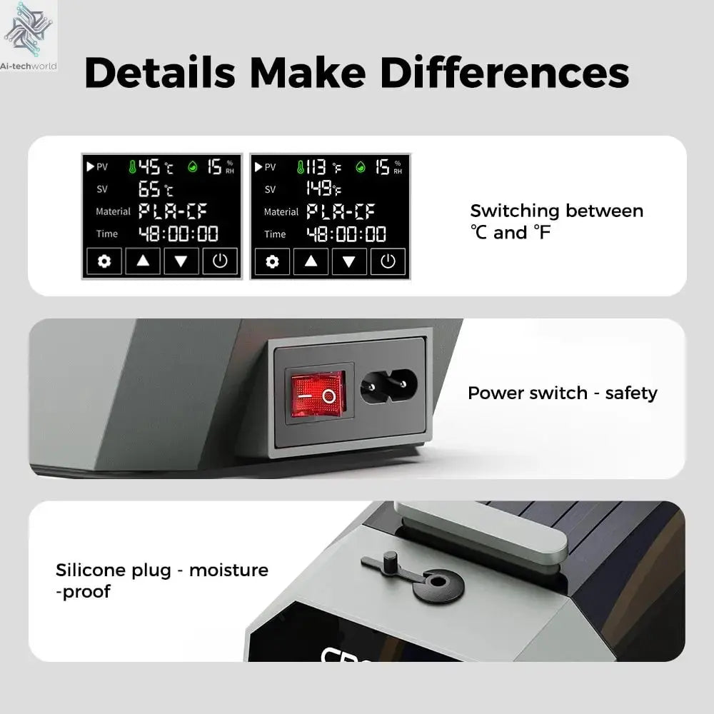 Creality Space Pi Filament Dryer Real-time Humidity&temperature Monitoring 1kg 3D Printer Filament Dryer Box Storage Holder Ai-TechWorld