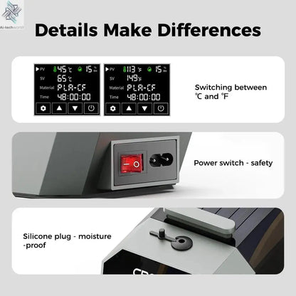 Creality Space Pi Filament Dryer Real-time Humidity&temperature Monitoring 1kg 3D Printer Filament Dryer Box Storage Holder Ai-TechWorld