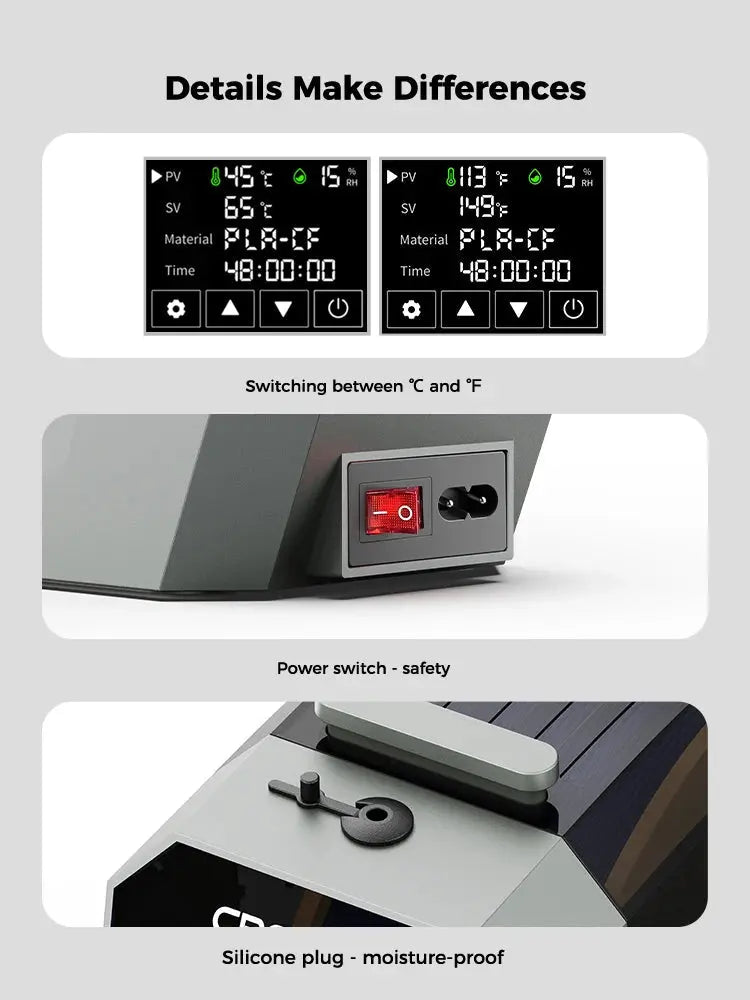 Creality Space Pi Filament Dryer Real-time Humidity&temperature Monitoring 1kg 3D Printer Filament Dryer Box Storage Holder Ai-TechWorld