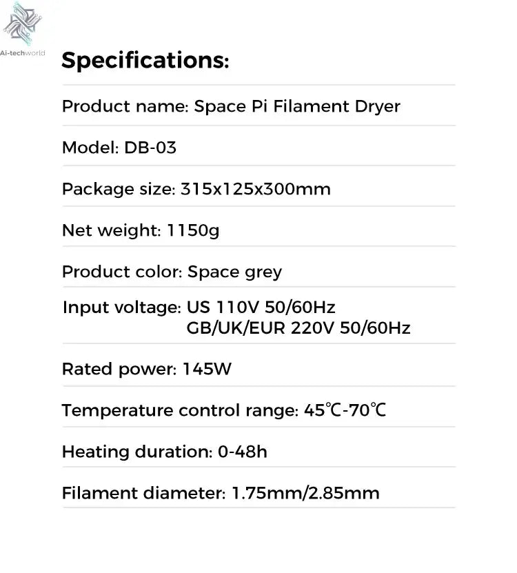 Creality Space Pi Filament Dryer Real-time Humidity&temperature Monitoring 1kg 3D Printer Filament Dryer Box Storage Holder Ai-TechWorld